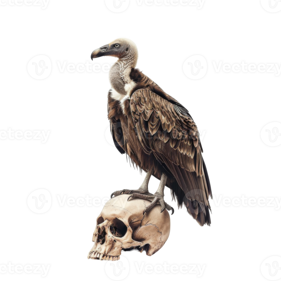 A Vulture Perched Atop a Human Skull png