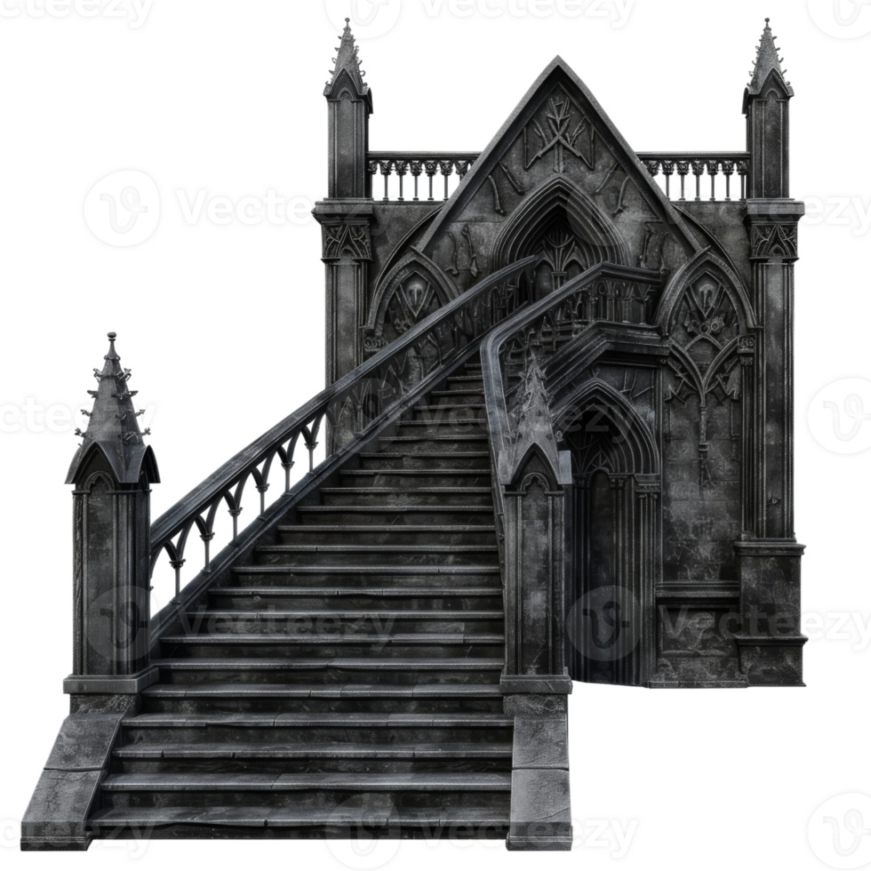 Gothic Stone Building with Ornate Staircase png
