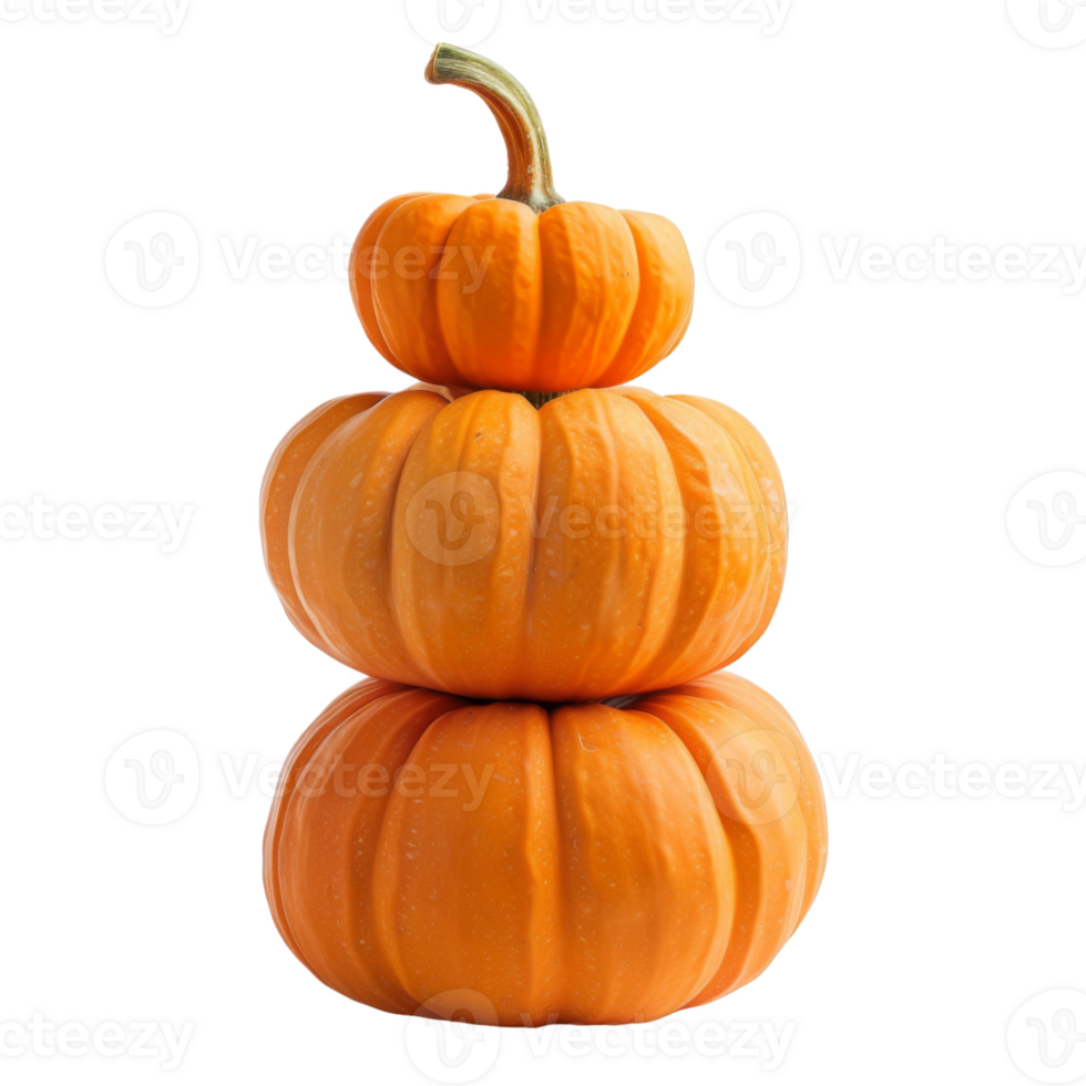 Stack of Three Orange Pumpkins Isolated on Black Background png