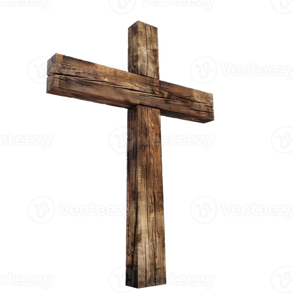 A rustic wooden cross standing against a black background png
