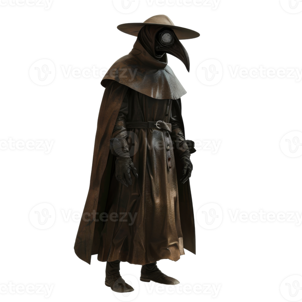 A Plague Doctor in a Long Brown Robe with a Wide-Brimmed Hat png