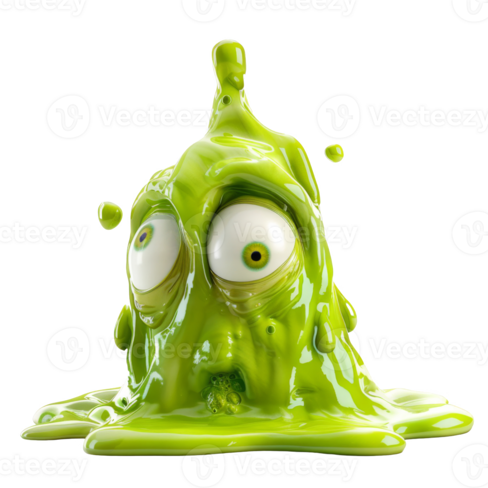 A green goo monster with large eyes and a surprised expression png