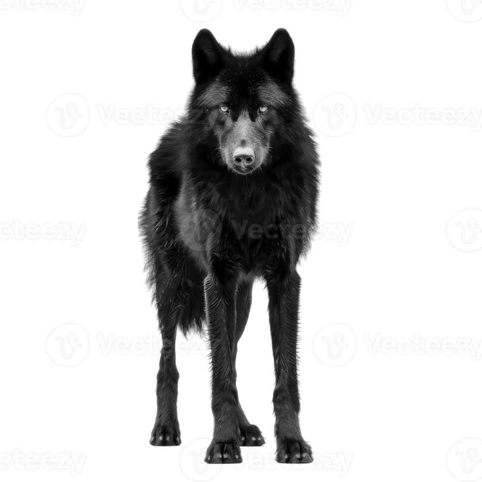 A Black Wolf Standing Against a Black Background png