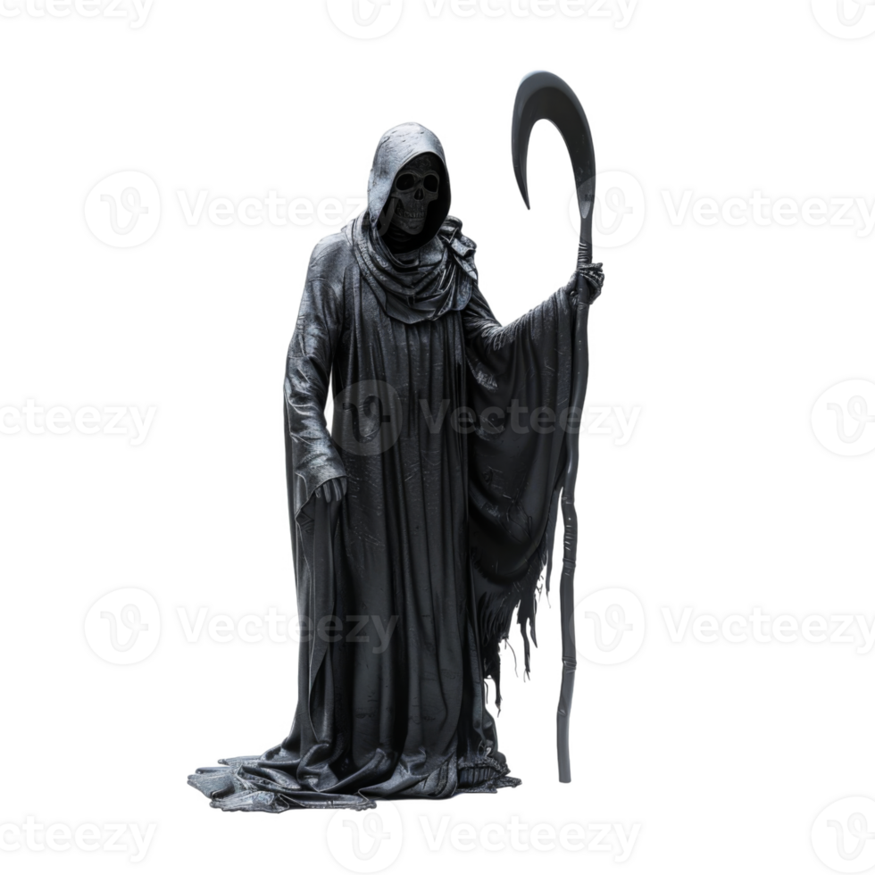 Grim Reaper Statue with Scythe and Staff png