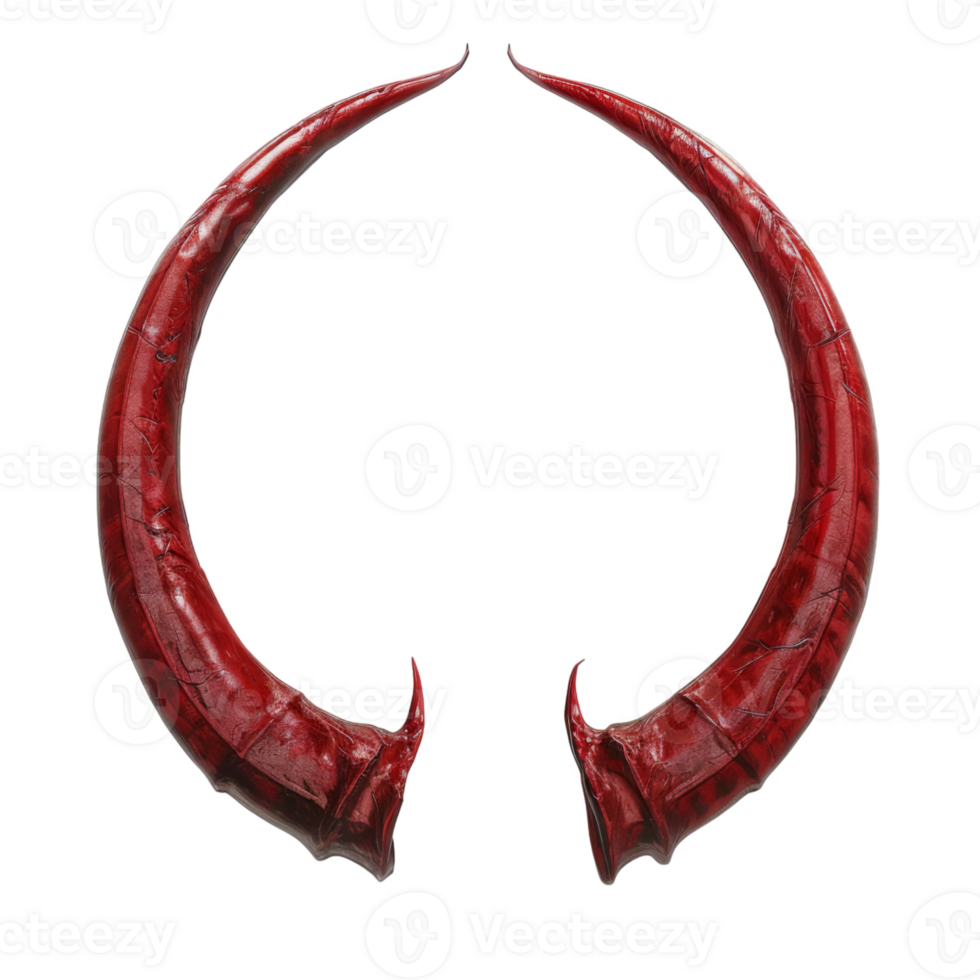 A Pair of Curved, Red, Shiny, Detailed Horns png