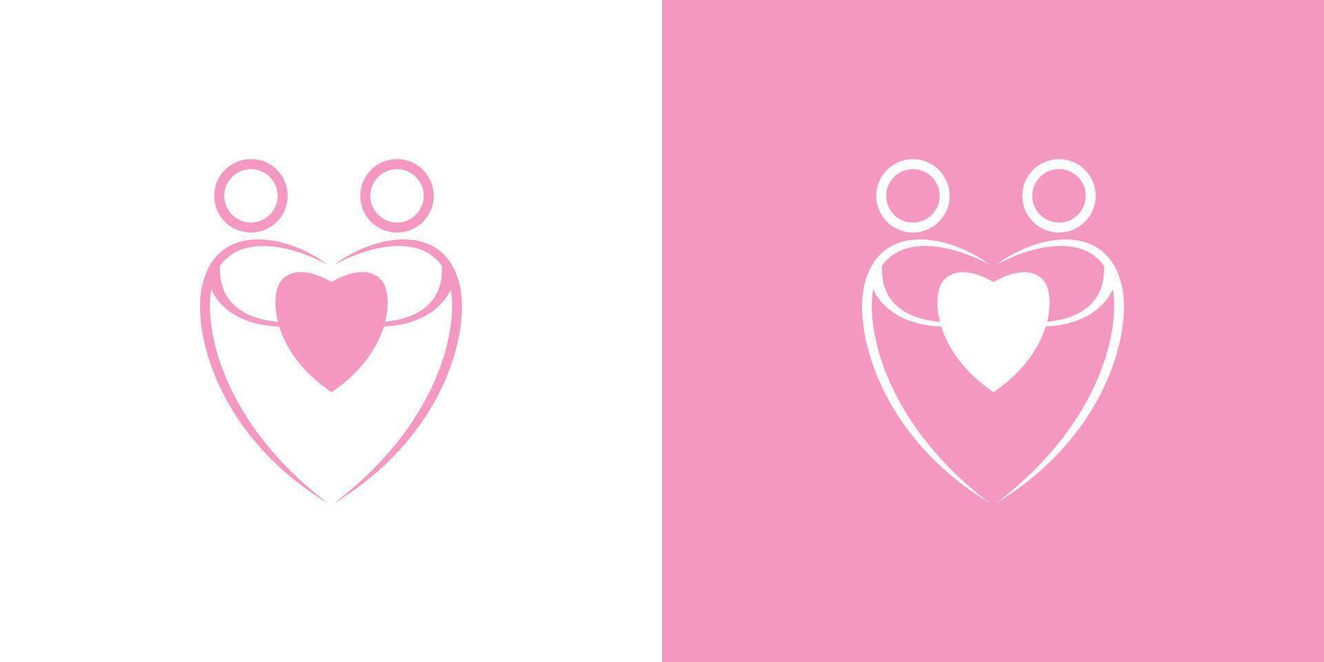 Heart people icon abstract love holding family logo isolated vector