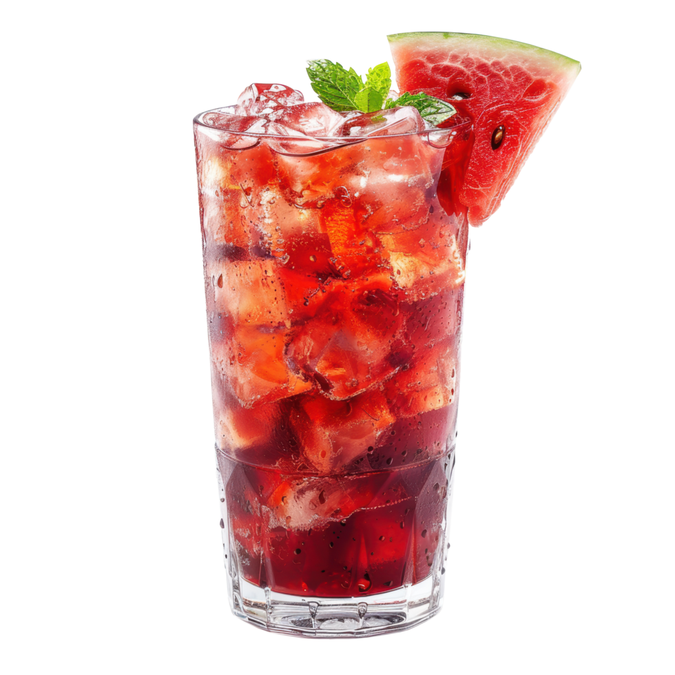 Fresh watermelon juice water and slices with ice cube in plastic glass object clip art and element png