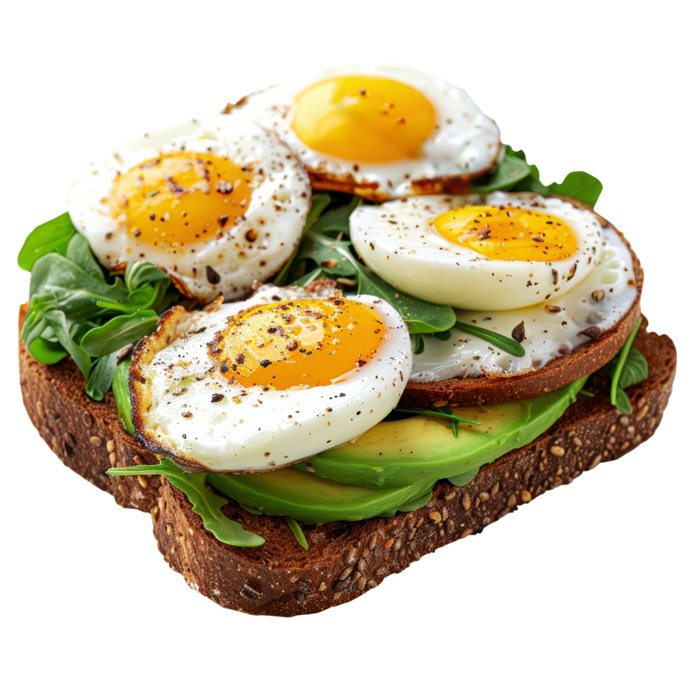 Homemade avocado slice toast with boiled eggs and vegetable on bread food clip art and element png