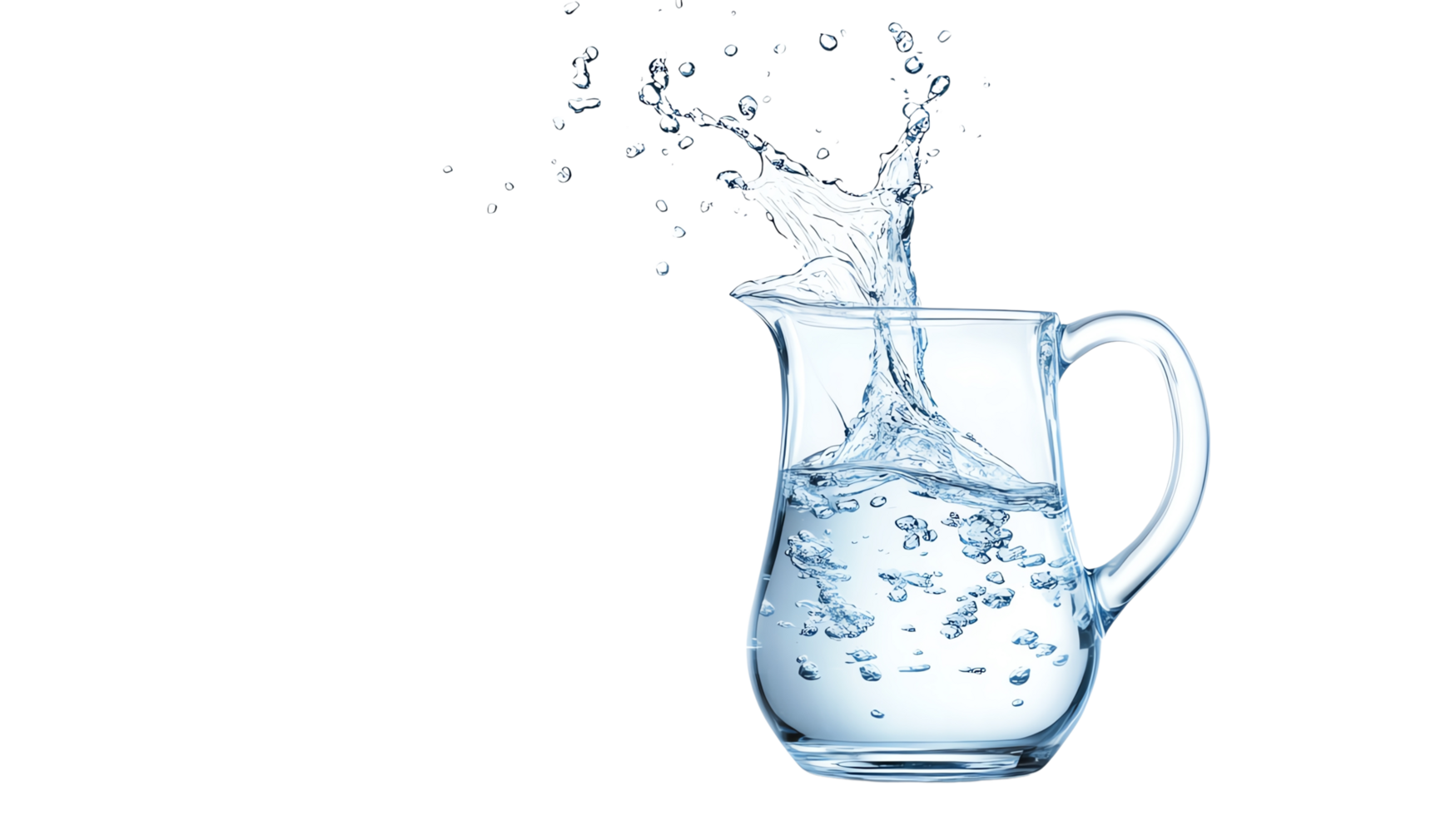 Clear glass pitcher with fresh water splashing png