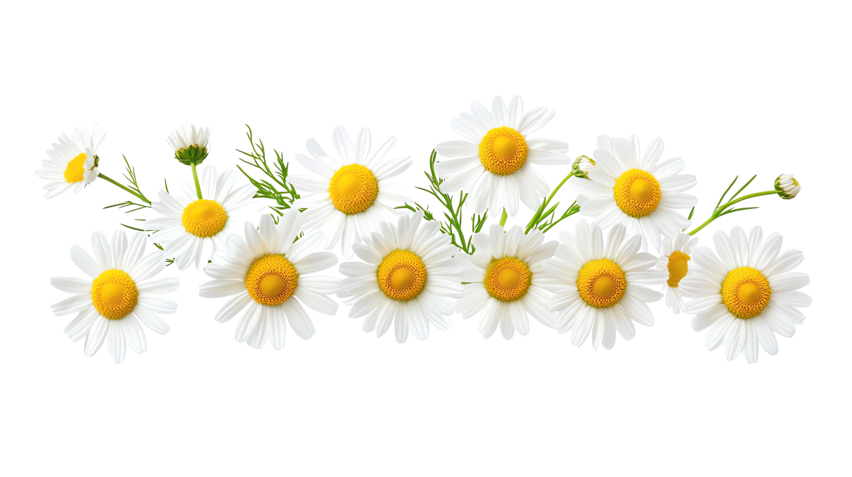 Beautiful arrangement of white daisies with bright yellow centers, symbolizing simplicity and freshness png