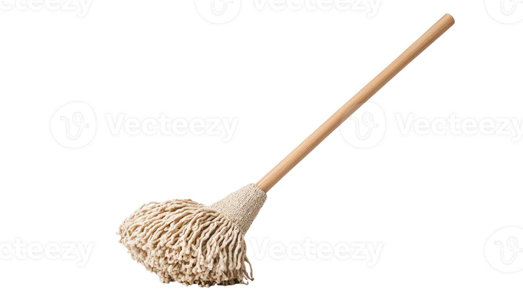 Wooden handle mop with beige cotton head png