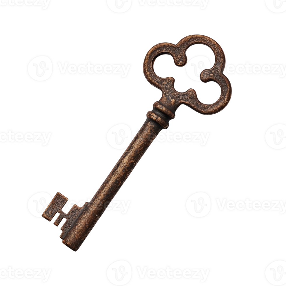Vintage bronze skeleton key with intricate png