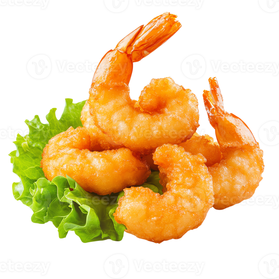 Crispy golden-fried shrimp with fresh lettuce png