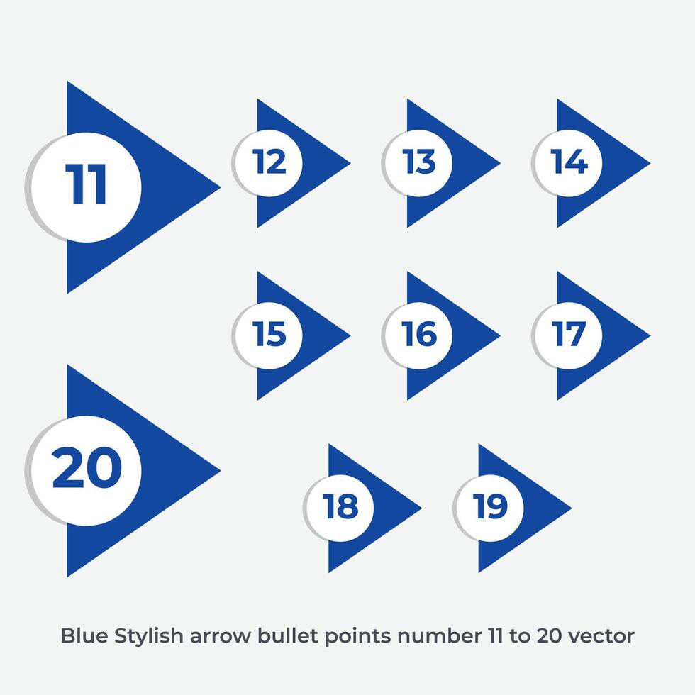 Blue Stylish arrow bullet points number 11 to 20 vector
