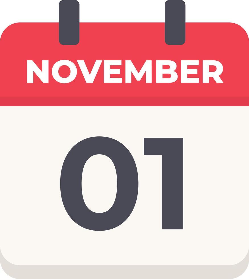01 November- Daily Calendar Icon in flat design style red and white vector