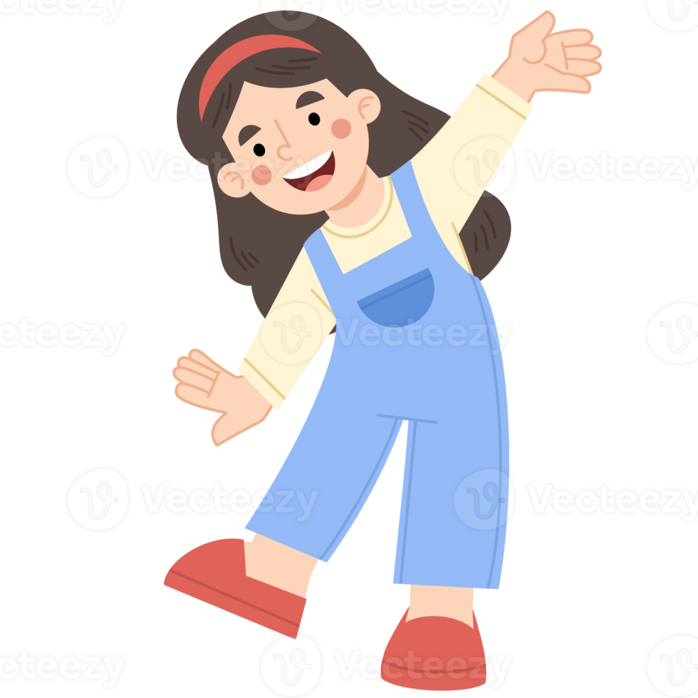 Illustration of a little girl jumping happily png