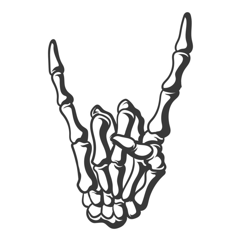 Skeleton hand Finger Rock sing hand drawing design vector