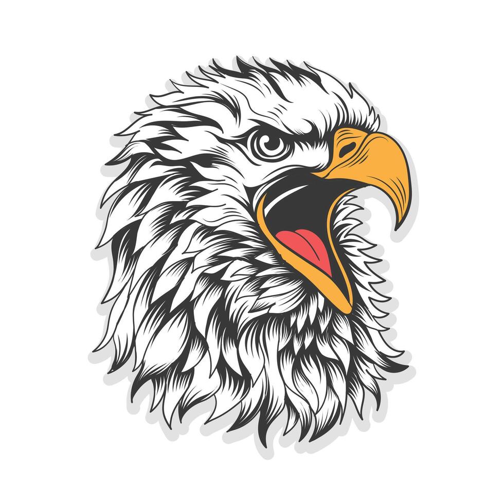 Eagle head Side view open mouth Black and white design vector