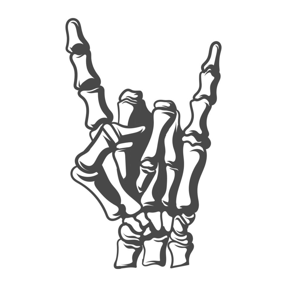 Skeleton hand Finger Rock sing black and white design vector