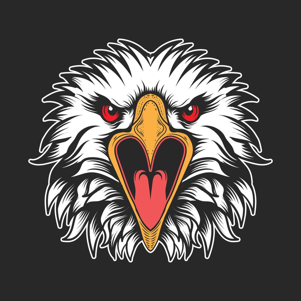 Eagle head front view open mouth Dark background design vector