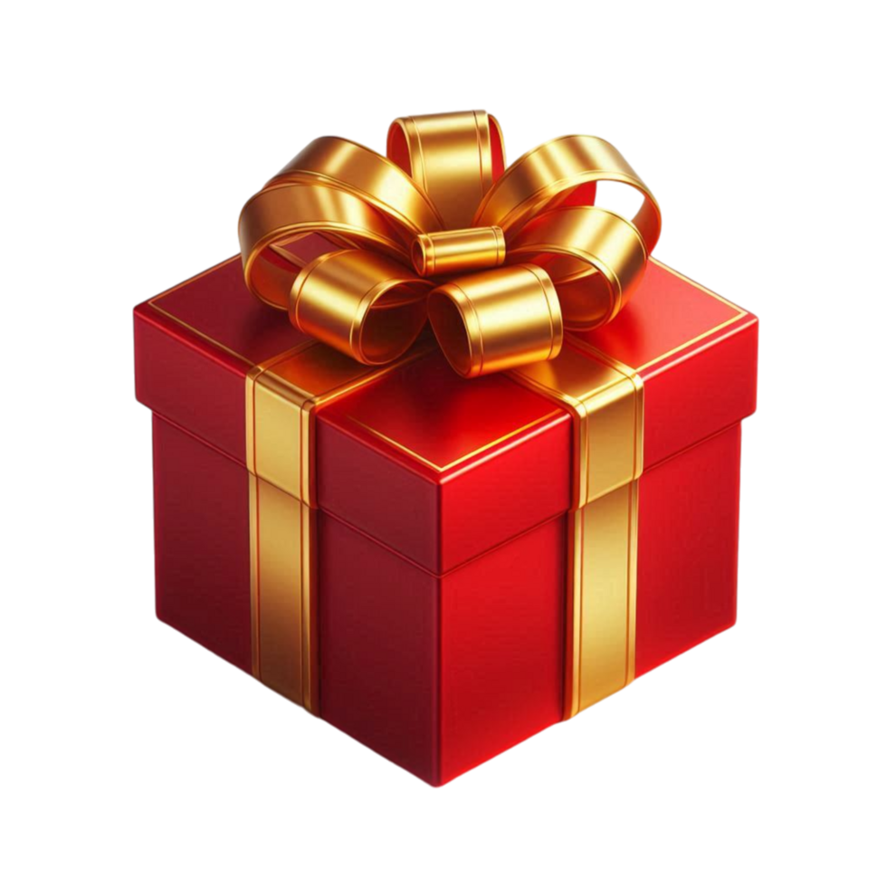 Christmas 3d gift box in red color golden ribbon png