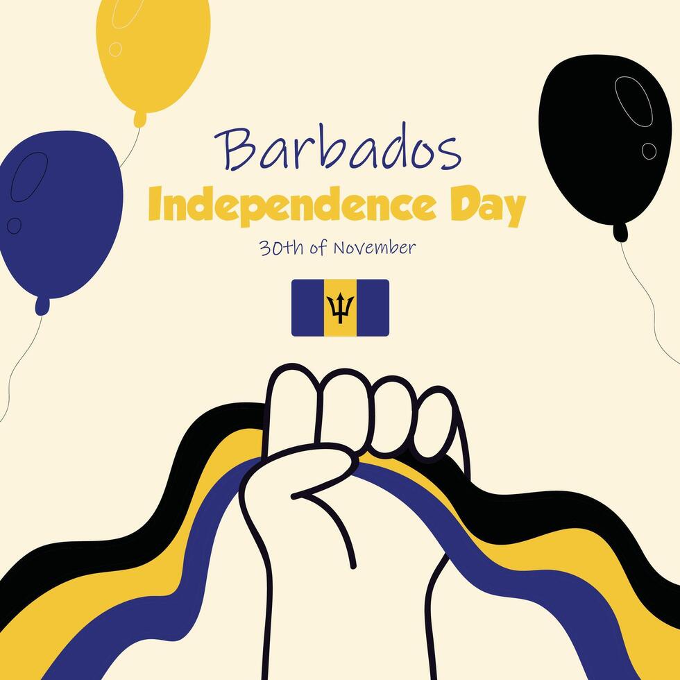 Barbados independence day poster with a fist and balloons vector