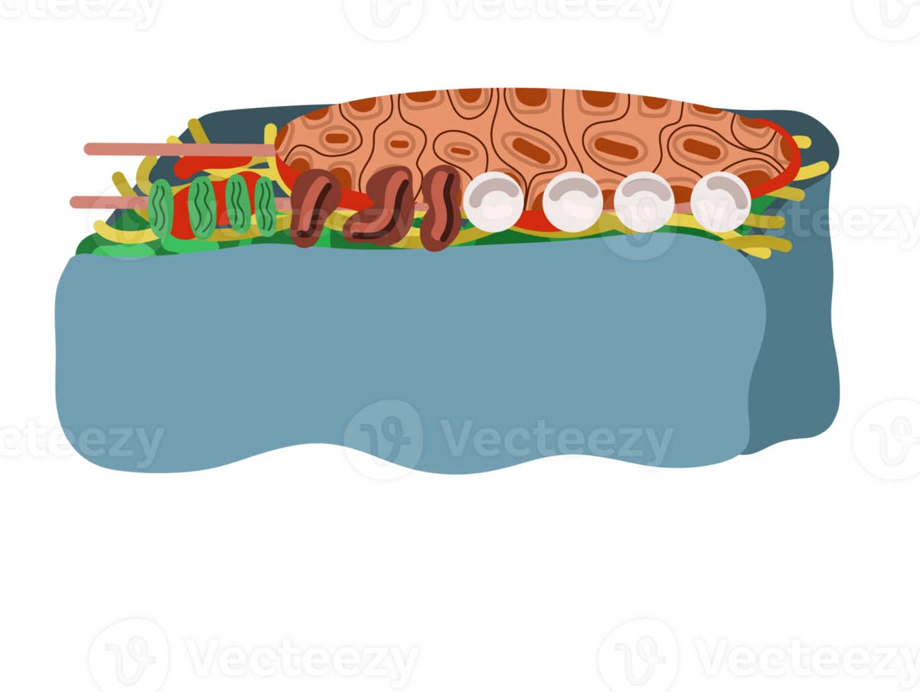 A cartoon illustration of a sandwich with meat and vegetables png