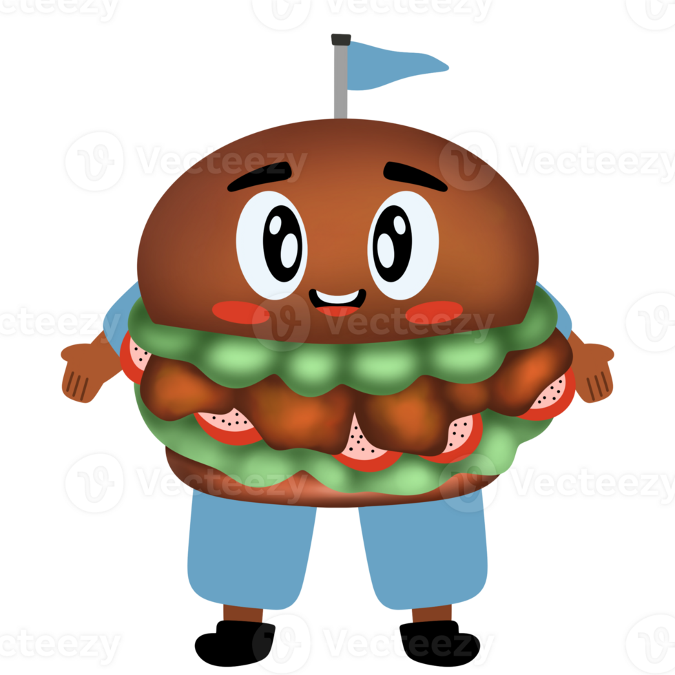 A cartoon burger character with a flag on it png