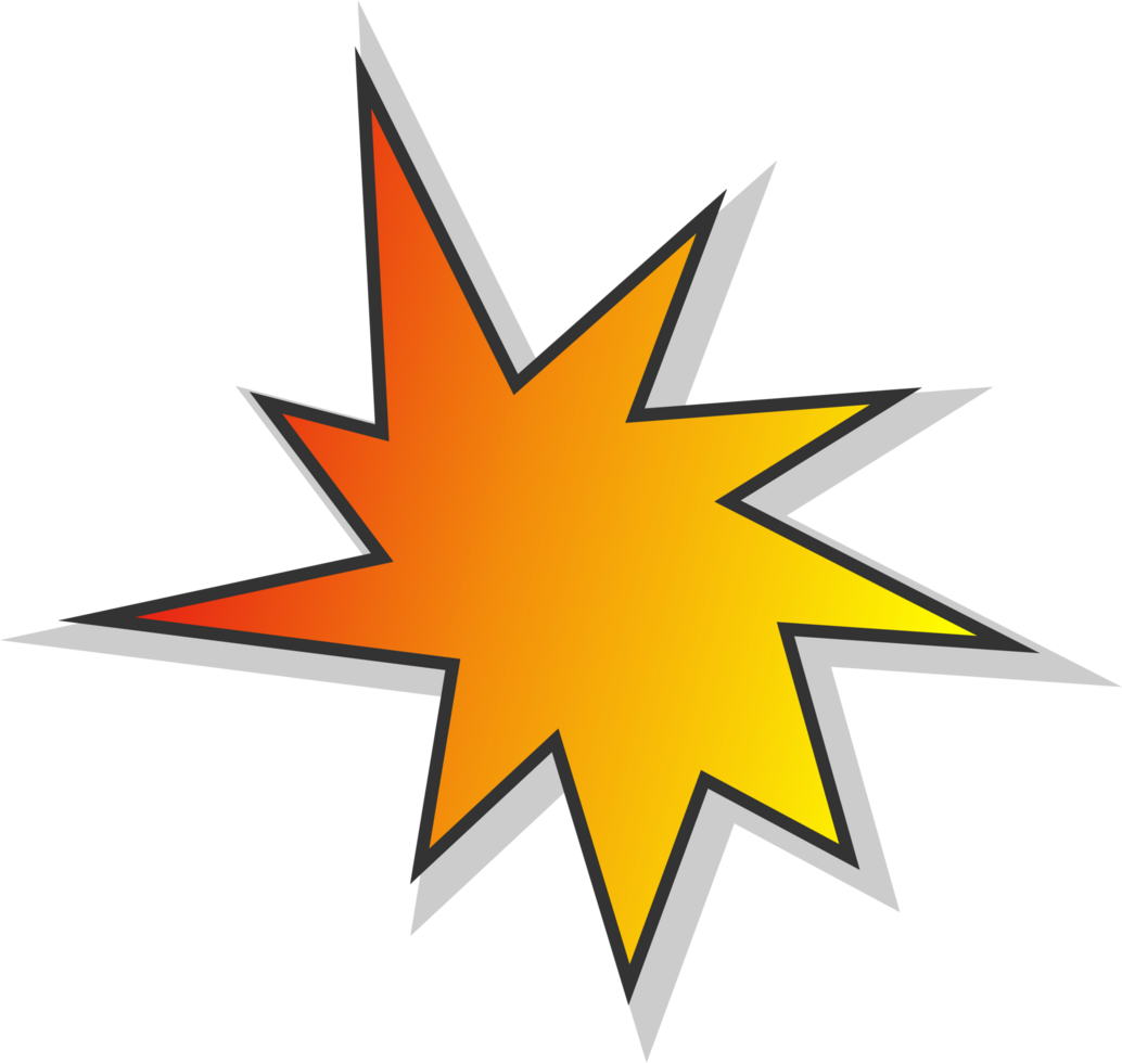 A cartoon starburst icon with a yellow and orange color png