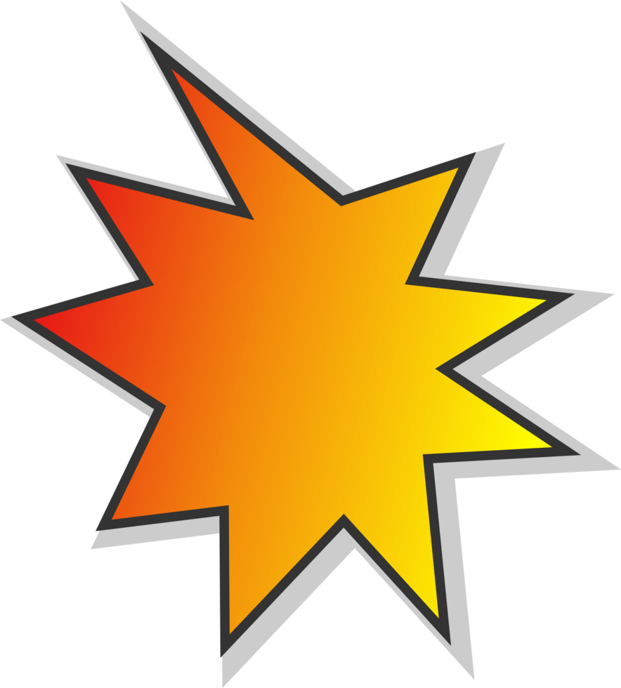 A cartoon starburst icon with a yellow and orange color png