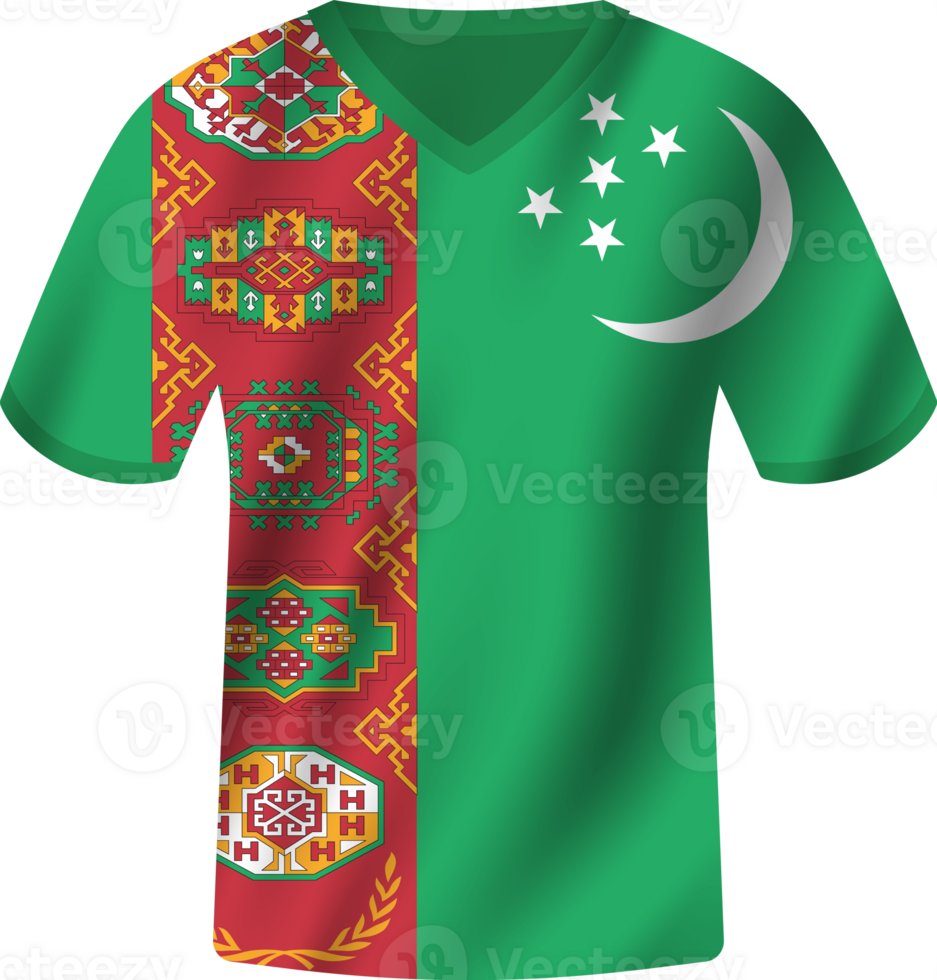 Turkmenistan flag waving jersey soccer team png