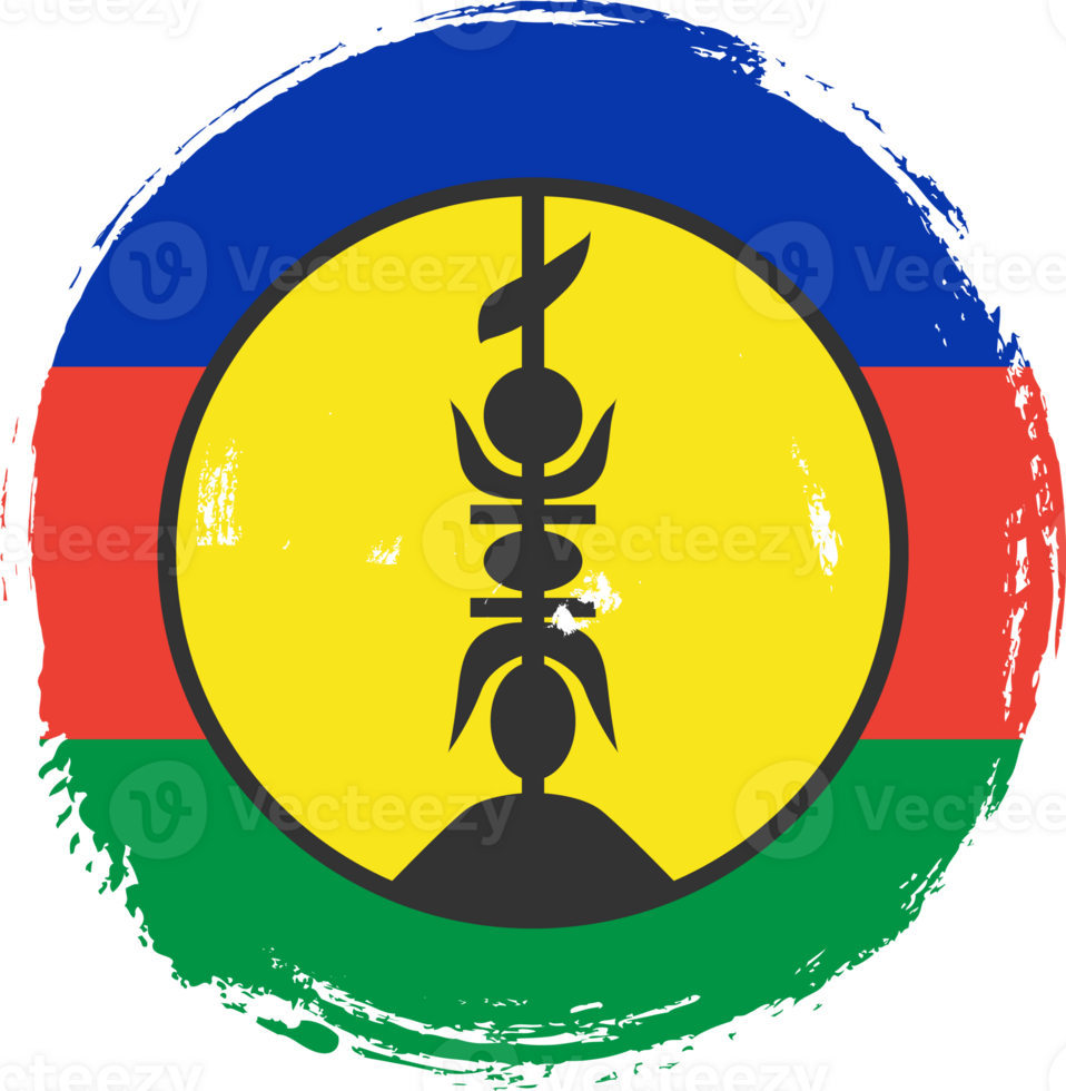 New Caledonia flag circle grunge style png