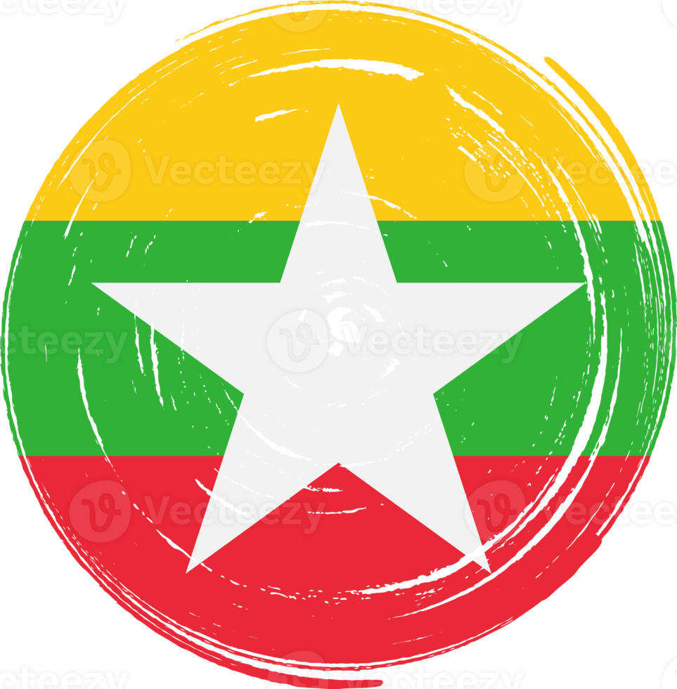 Myanmar flag circle grunge style png