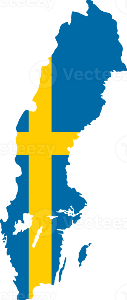 Sweden flag pattern on country map png