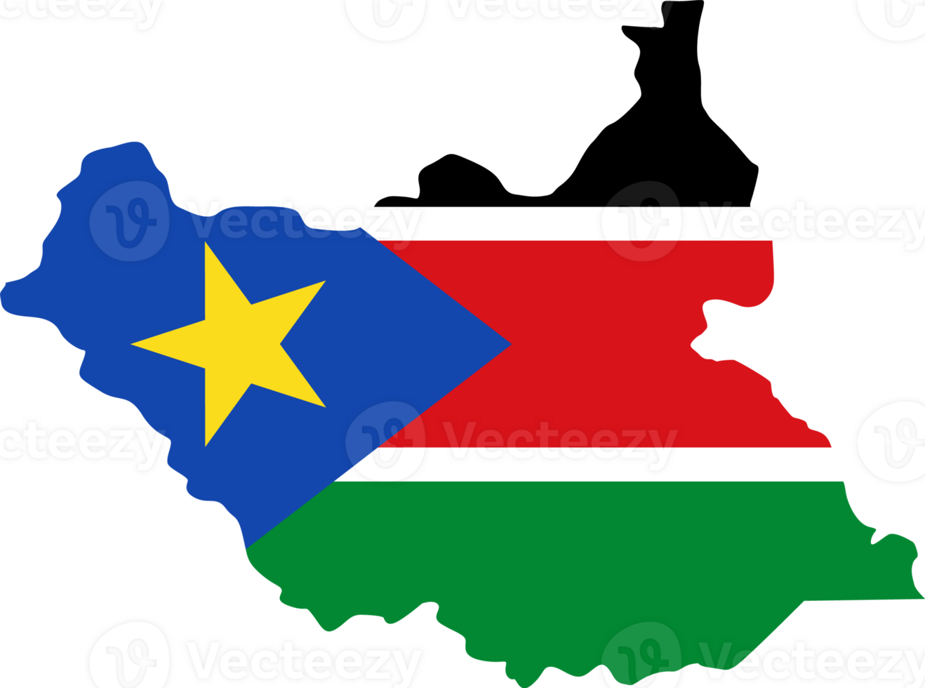 South Sudan flag pattern on country map png