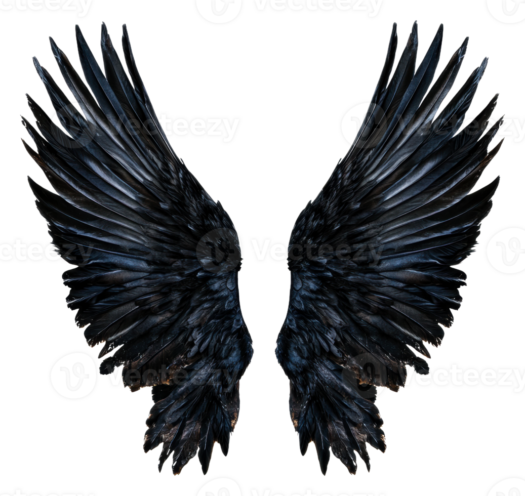 Wide black wings on white backdrop png