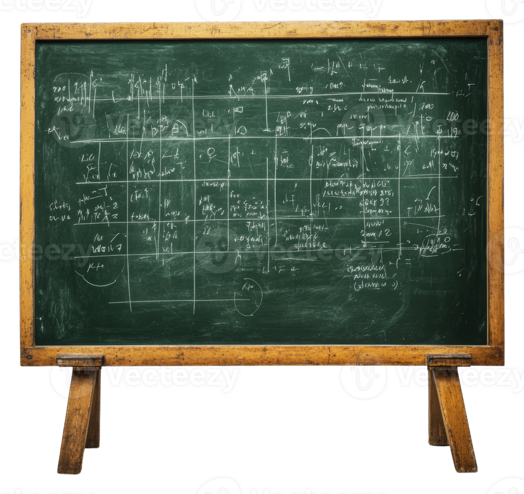 Chalkboard with math equations and diagrams png