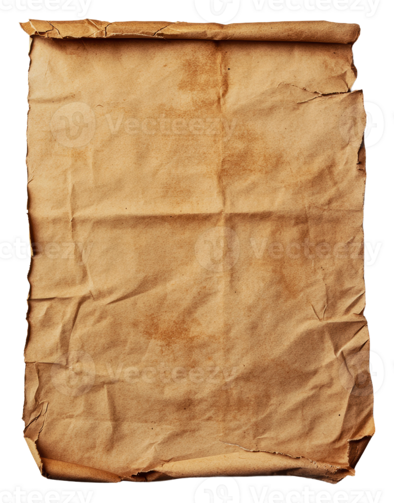 Old, crumpled parchment paper with rustic texture png