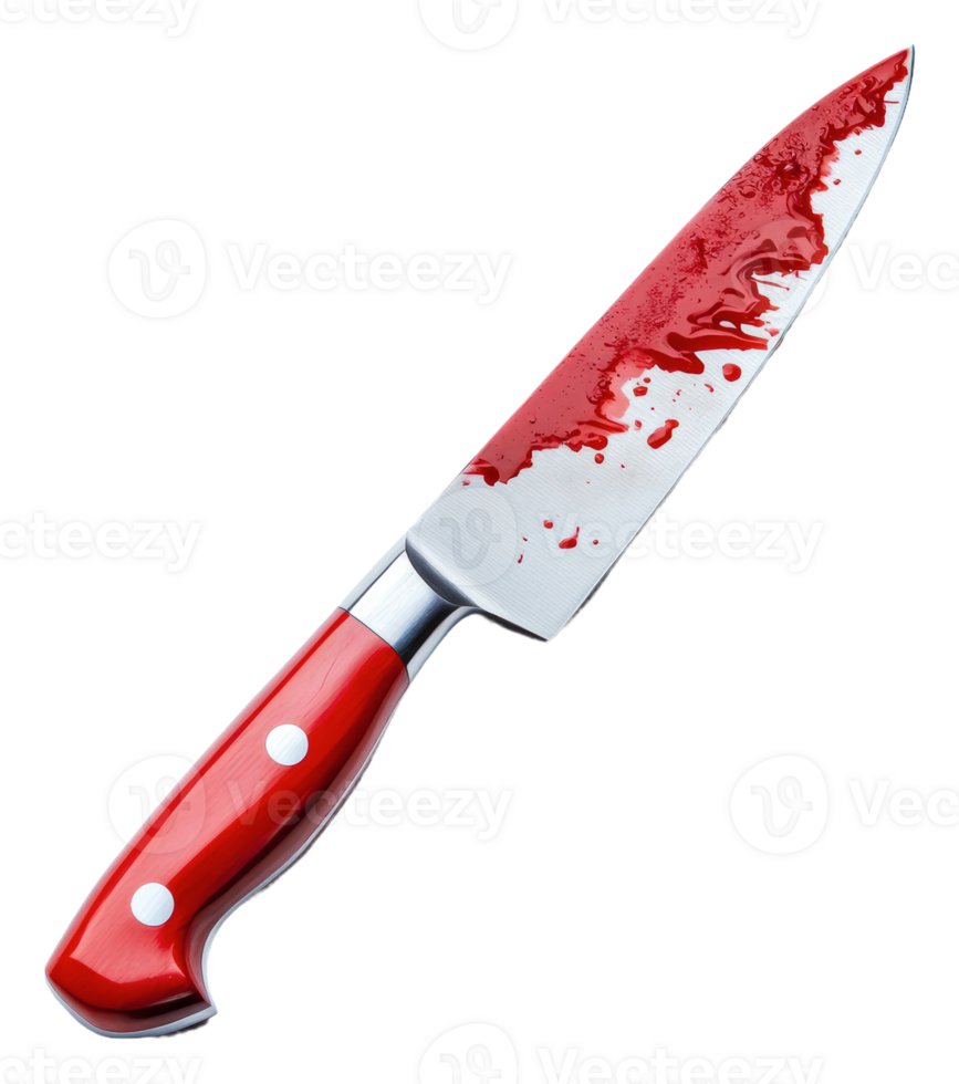 A bloody kitchen knife rests on a white surface png