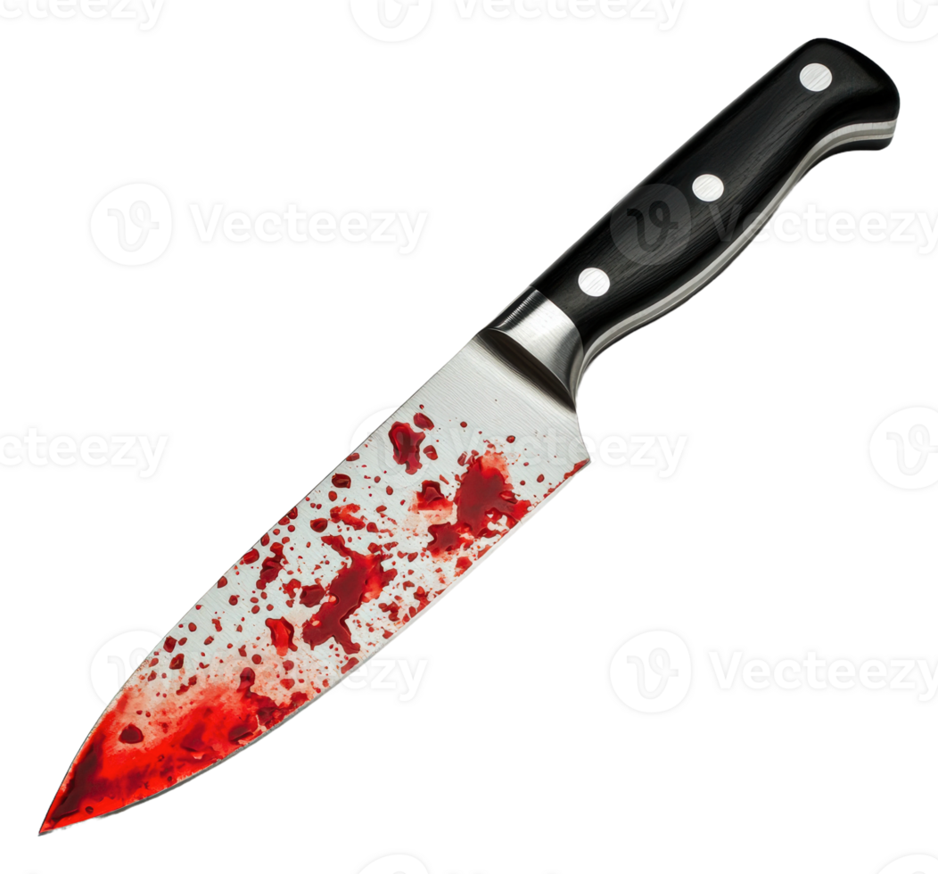 Sharp knife with blood splatter on blade png