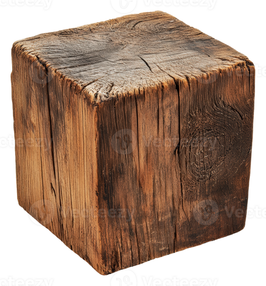 Rustic wooden block with a weathered texture png