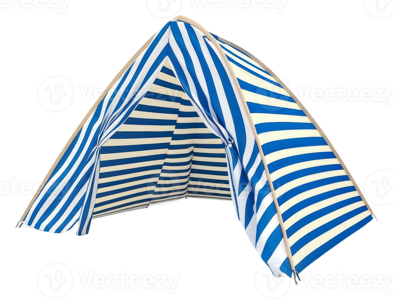 Striped beach tent on sunny shore png