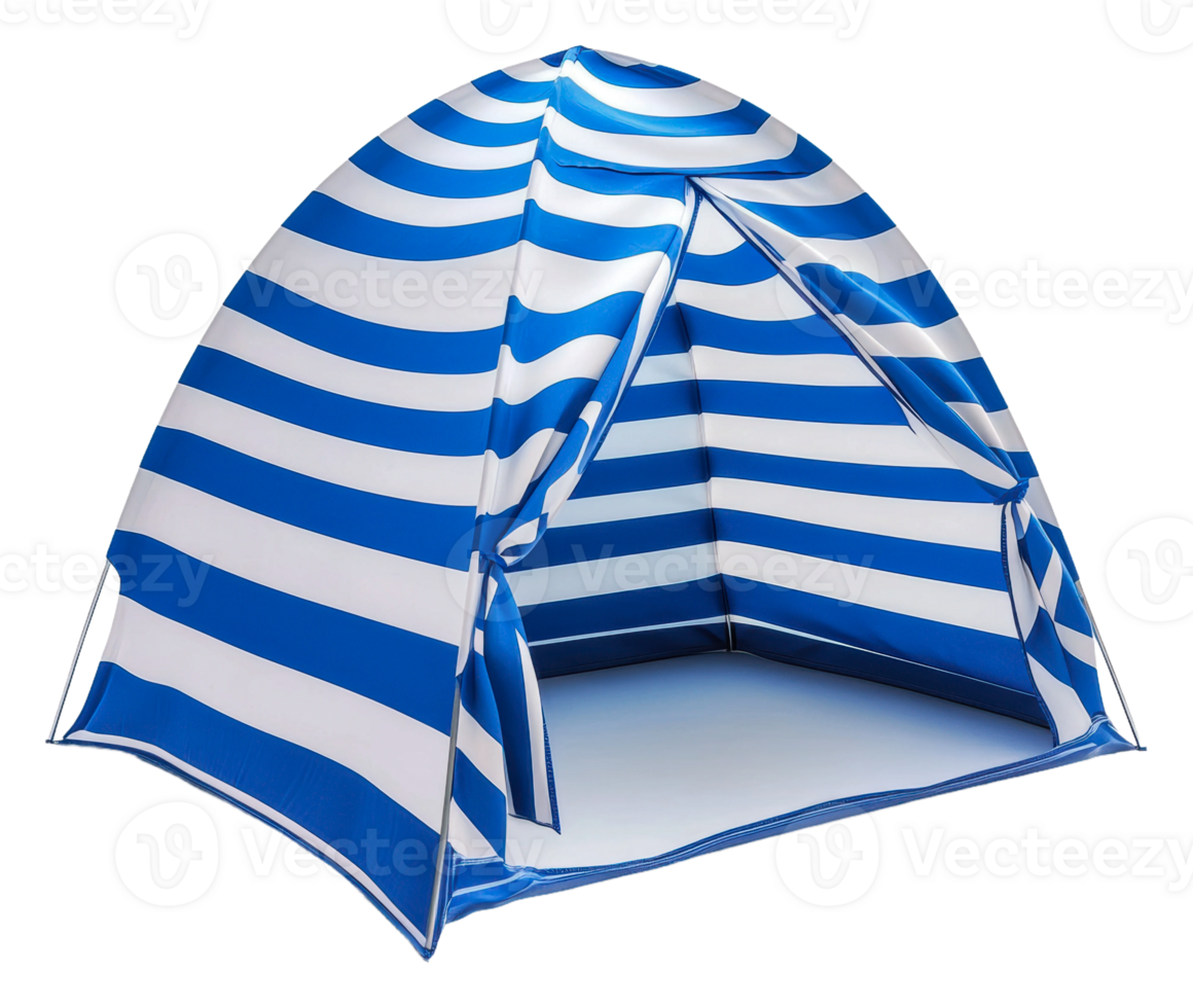 Bright blue and white striped beach tent for shade png