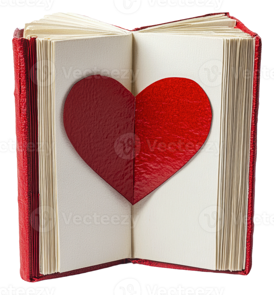 Open book with a heart cutout in the pages png
