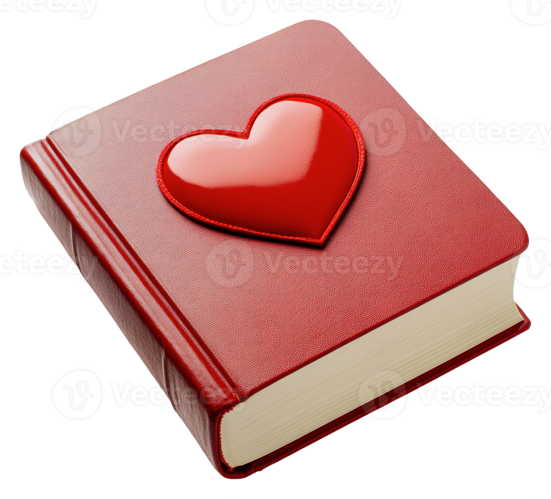 Red heart-covered book resting on a white surface png