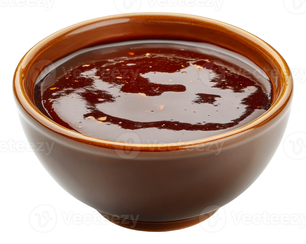 Bowl of thick brown sauce on white png