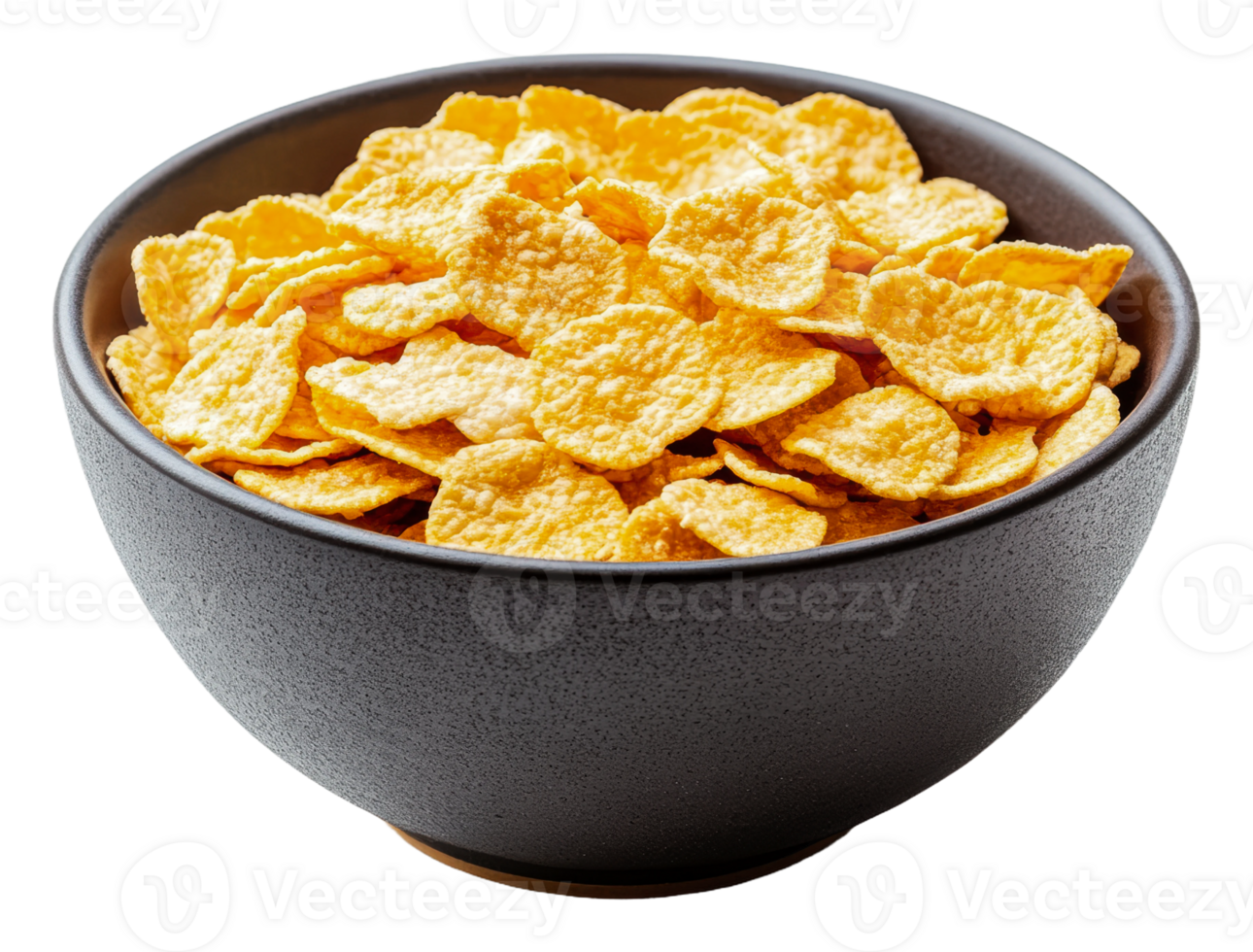 Crispy cornflakes in a black bowl png