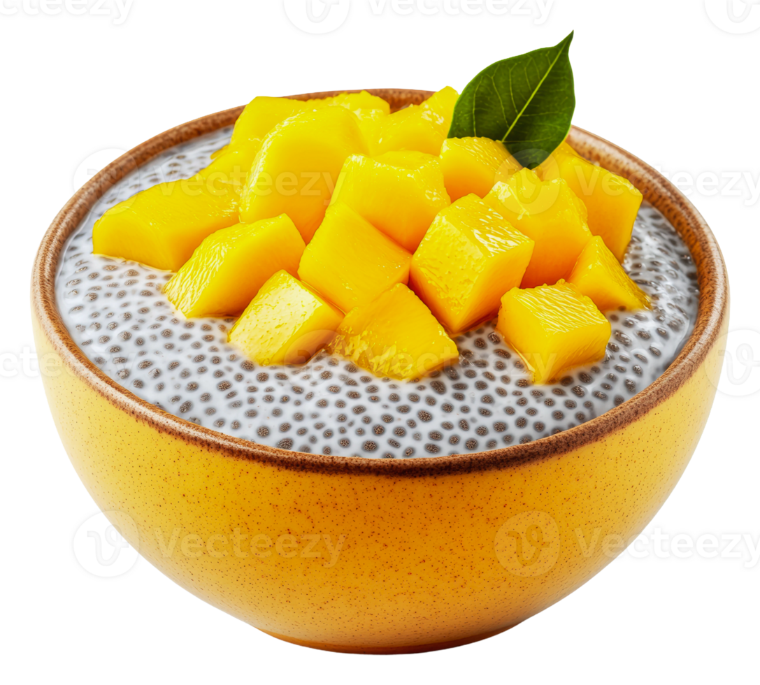 Refreshing mango chia pudding served in a bowl png