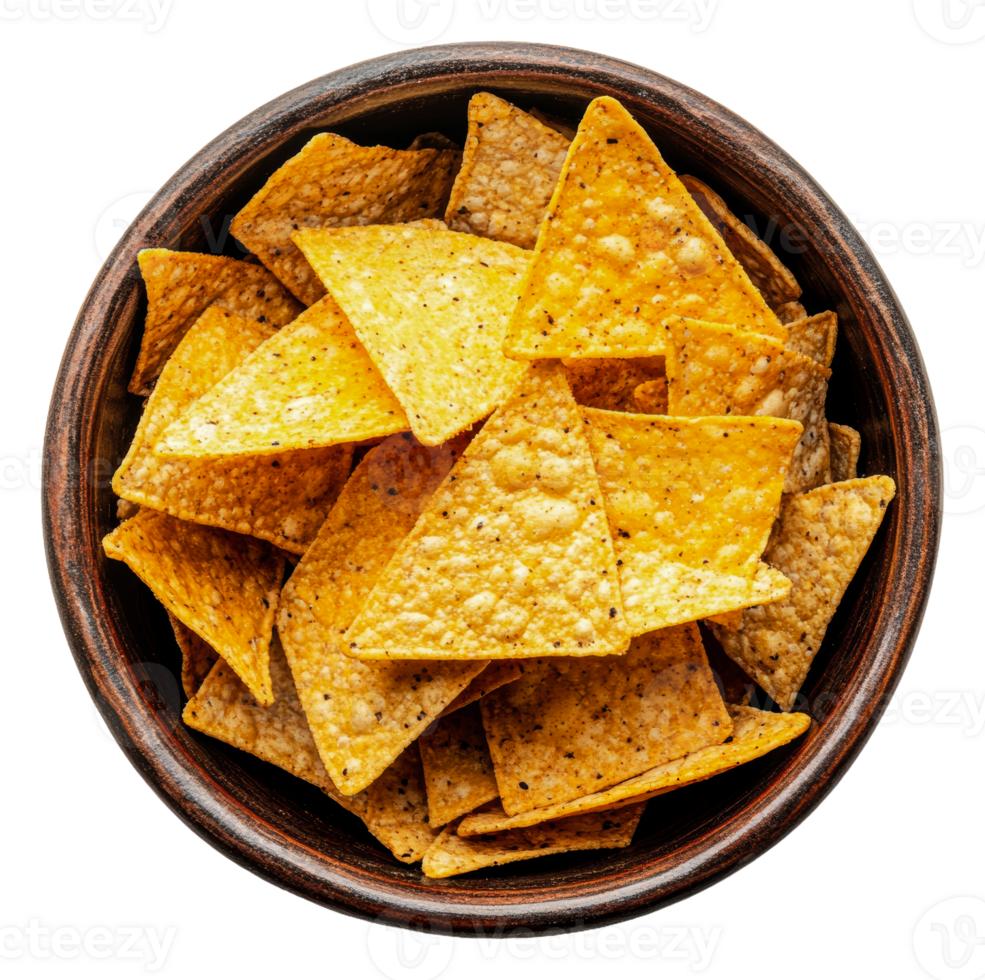Crispy tortilla chips in a bowl png