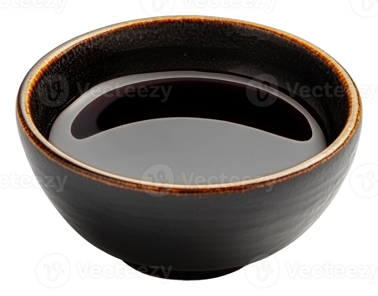 A small black bowl contains dark soy sauce png
